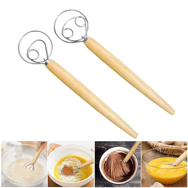 Danish Pancake Pan - 大型ハンドデンマーク式生地泡立て器パンミキサーステンレス鋼ケーキペストリー生地ミキサースティック卵ビーターキッチンベーキングブレンダーツール