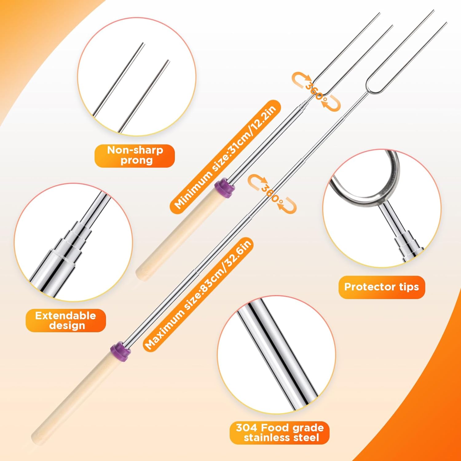 ステンレス鋼の伸縮性のあるバーベキューフォーク、二重金属串、 - Corn Dog Stick のレビューと価格